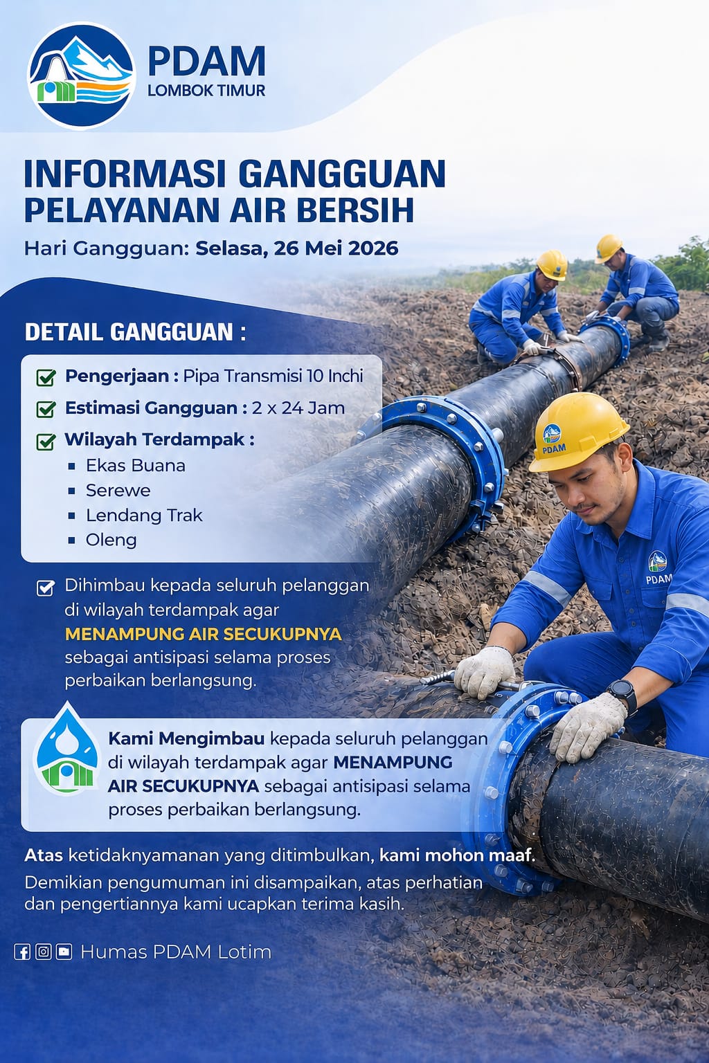 PERBAIKAN JARINGAN PIPA TRANSMISI 10 INCHI
