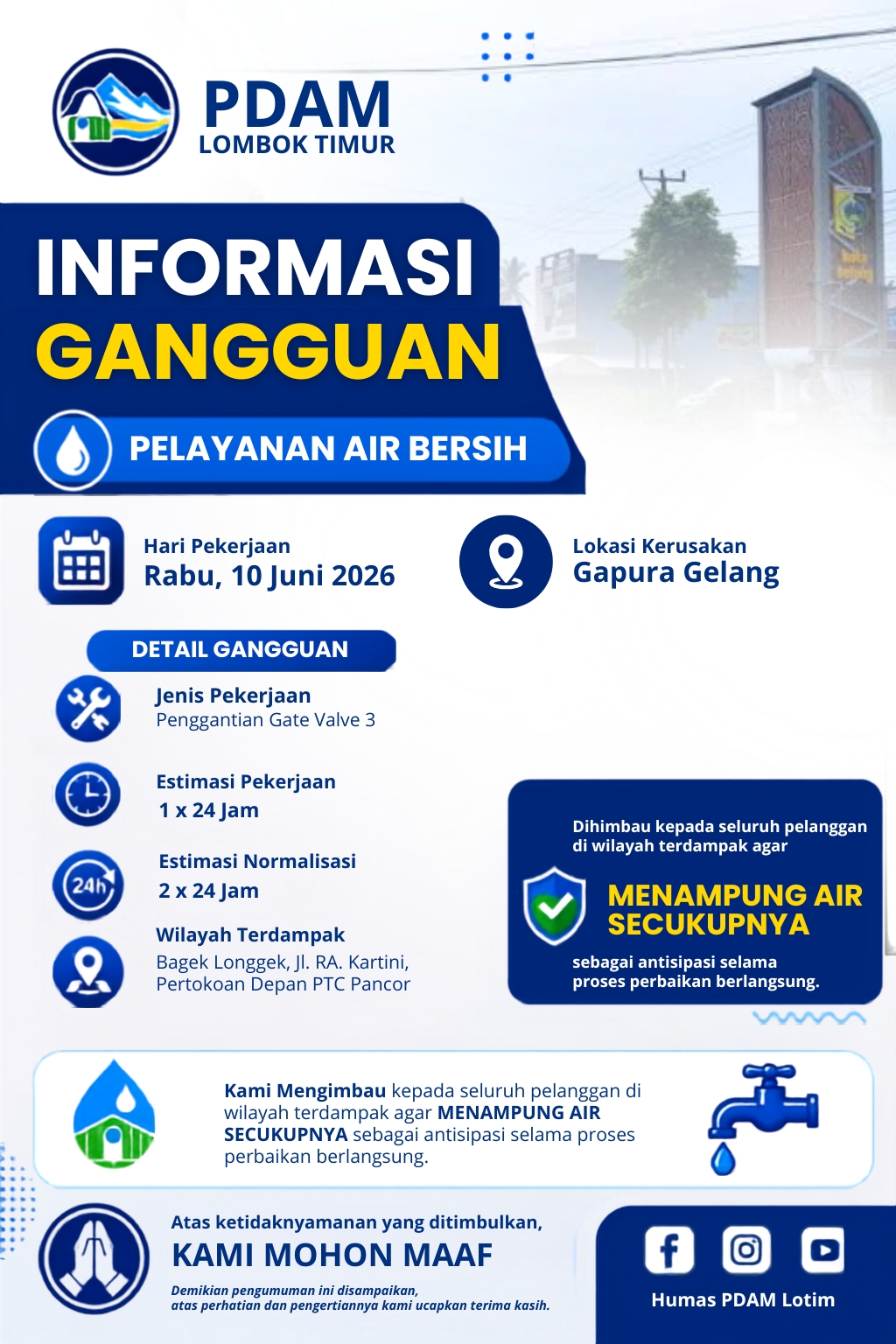 PERBAIKAN KEBOCORAN LOKASI GAPURA GELANG SELONG
