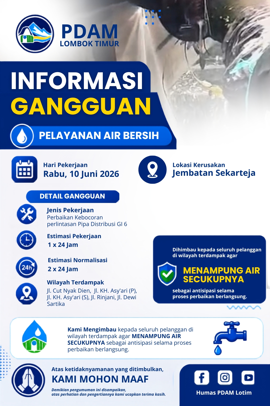 PERBAIKAN KEBOCORAN LOKASI JEMBATAN SEKARTEJA