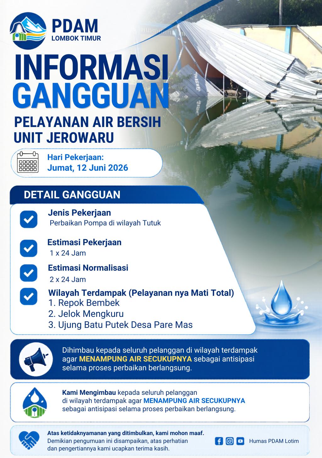 PERBAIKAN POMPA AIR WILAYAH JEROWARU