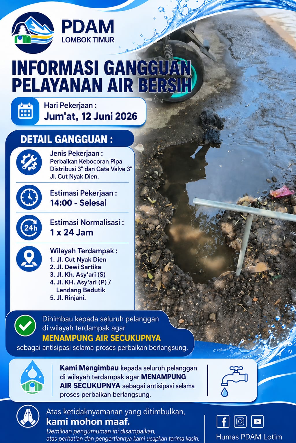 PERBAIKAN KEBOCORAN PIPA AIR WILAYAH CABANG SELONG