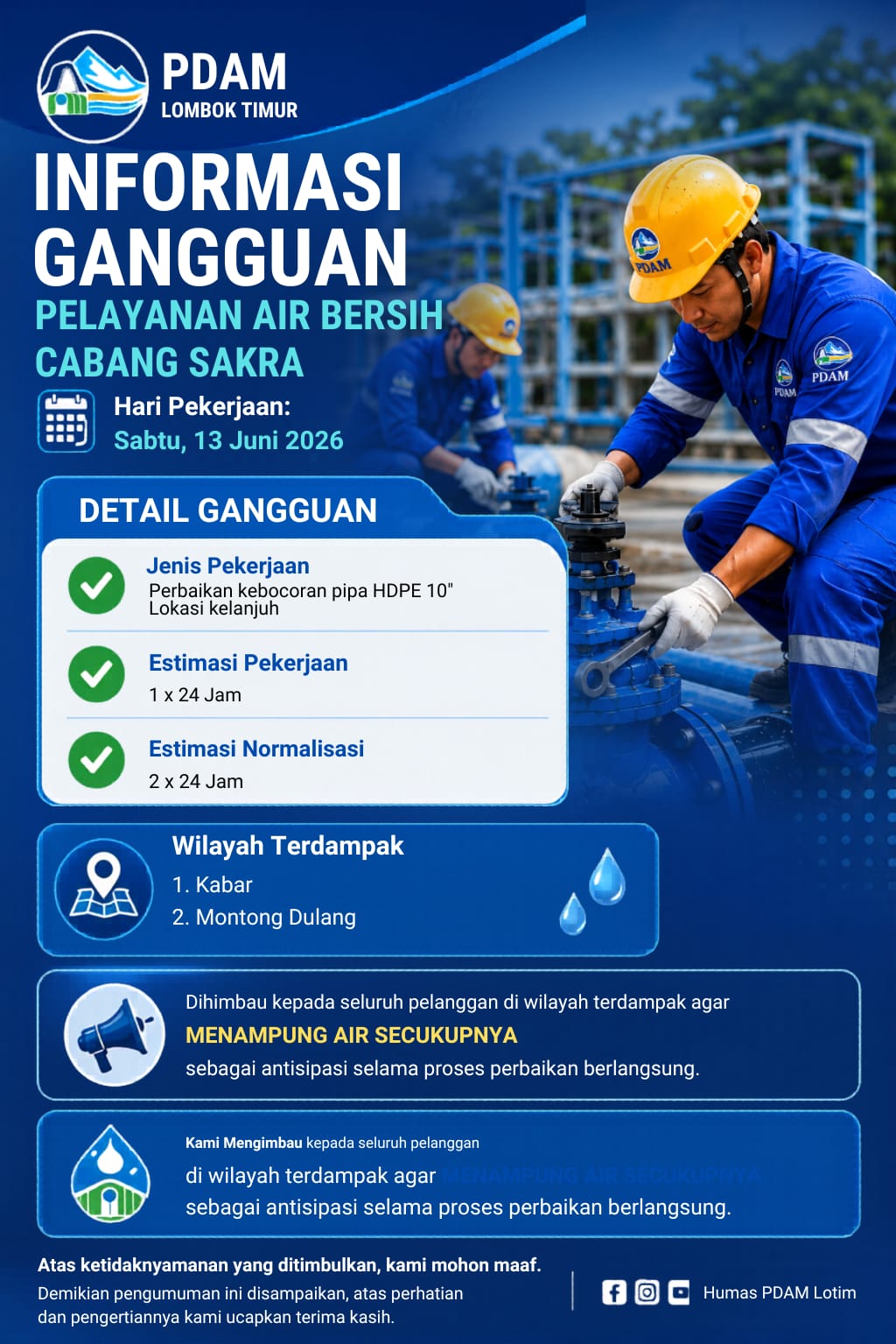 PERBAIKAN KEBOCORAN PIPA AIR WILAYAH CABANG SAKRA