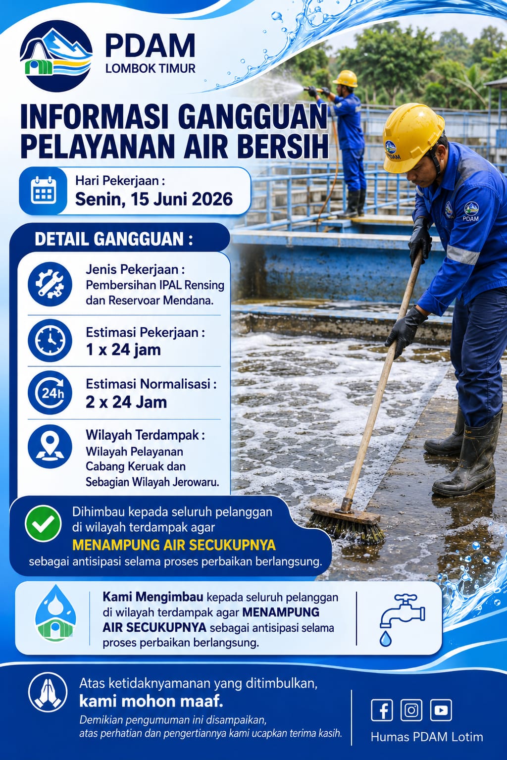 PEMBERSIHAN IPAL RENSING DAN RESERVOAR MENDANA