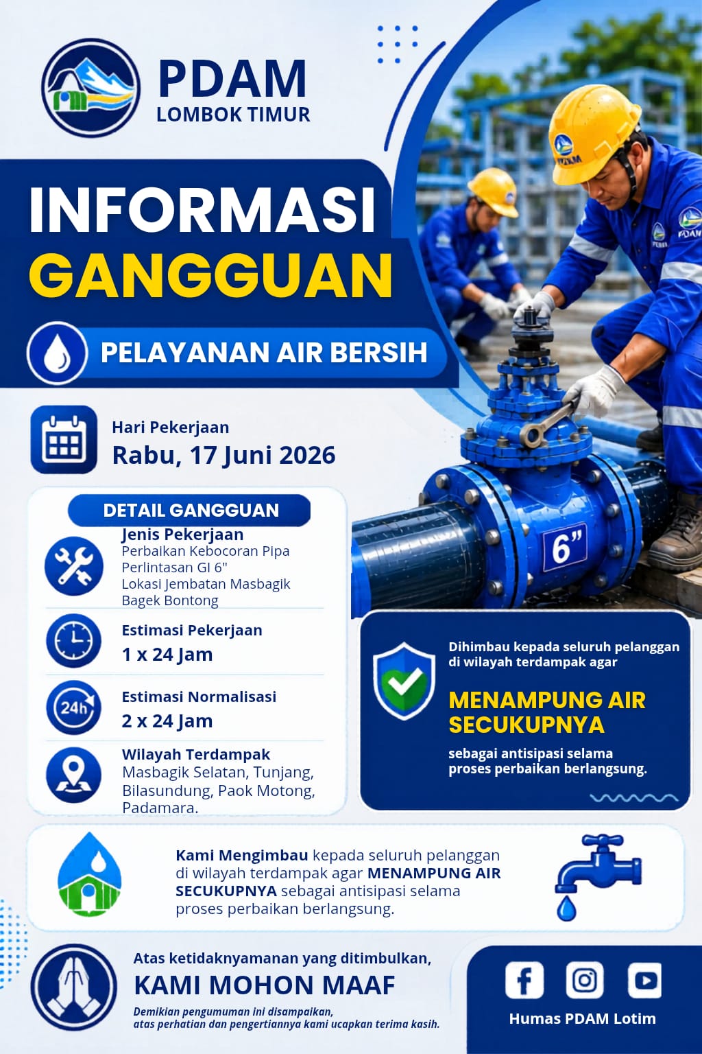 PERBAIKAN POMPA AIR WILAYAH MASBAGIK