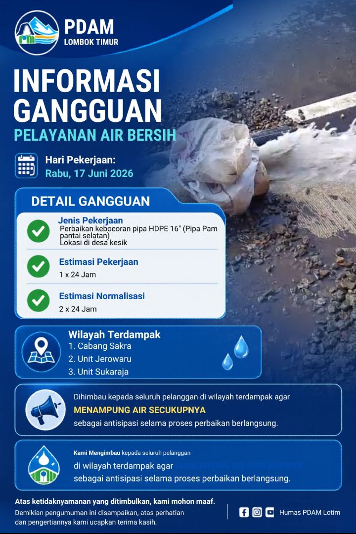 PERBAIKAN KEBOCORAN PIPA AIR WILAYAH MASBAGIK