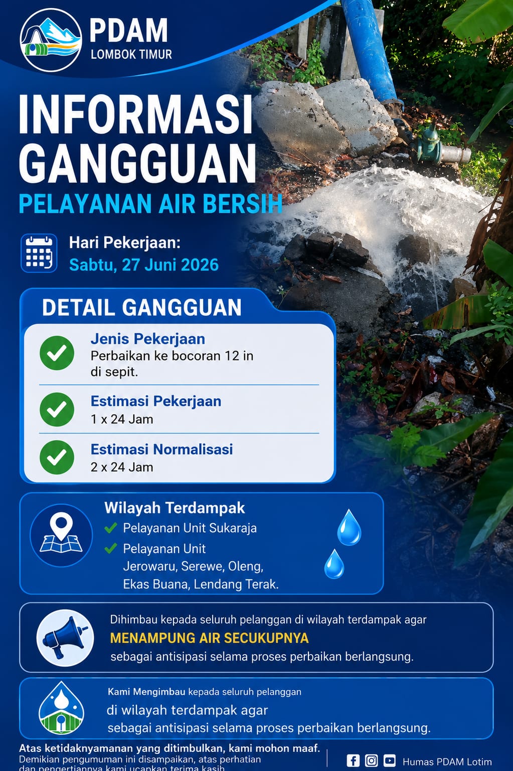 PERBAIKAN KEBOCORAN PIPA 12 INCH WILAYAH SUKARAJA