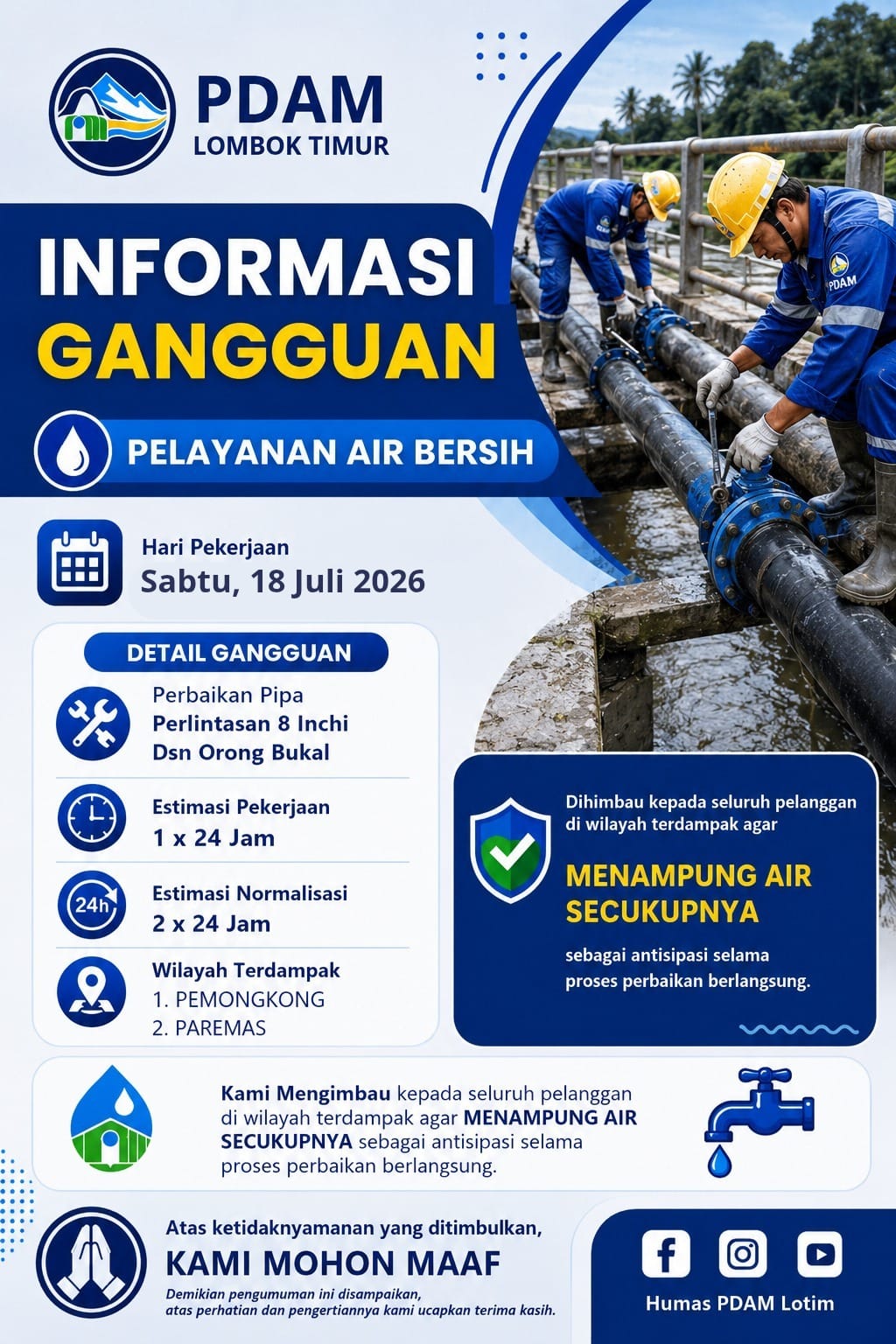 PERBAIKAN KEBOCORAN PIPA AIR WILAYAH CABANG JEROWARU