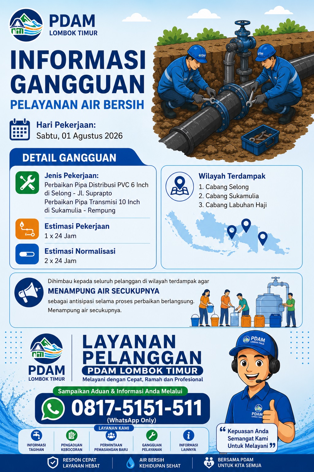 PERBAIKAN PIPA WILAYAH SUKAMULIA DAN WILAYAH SELONG