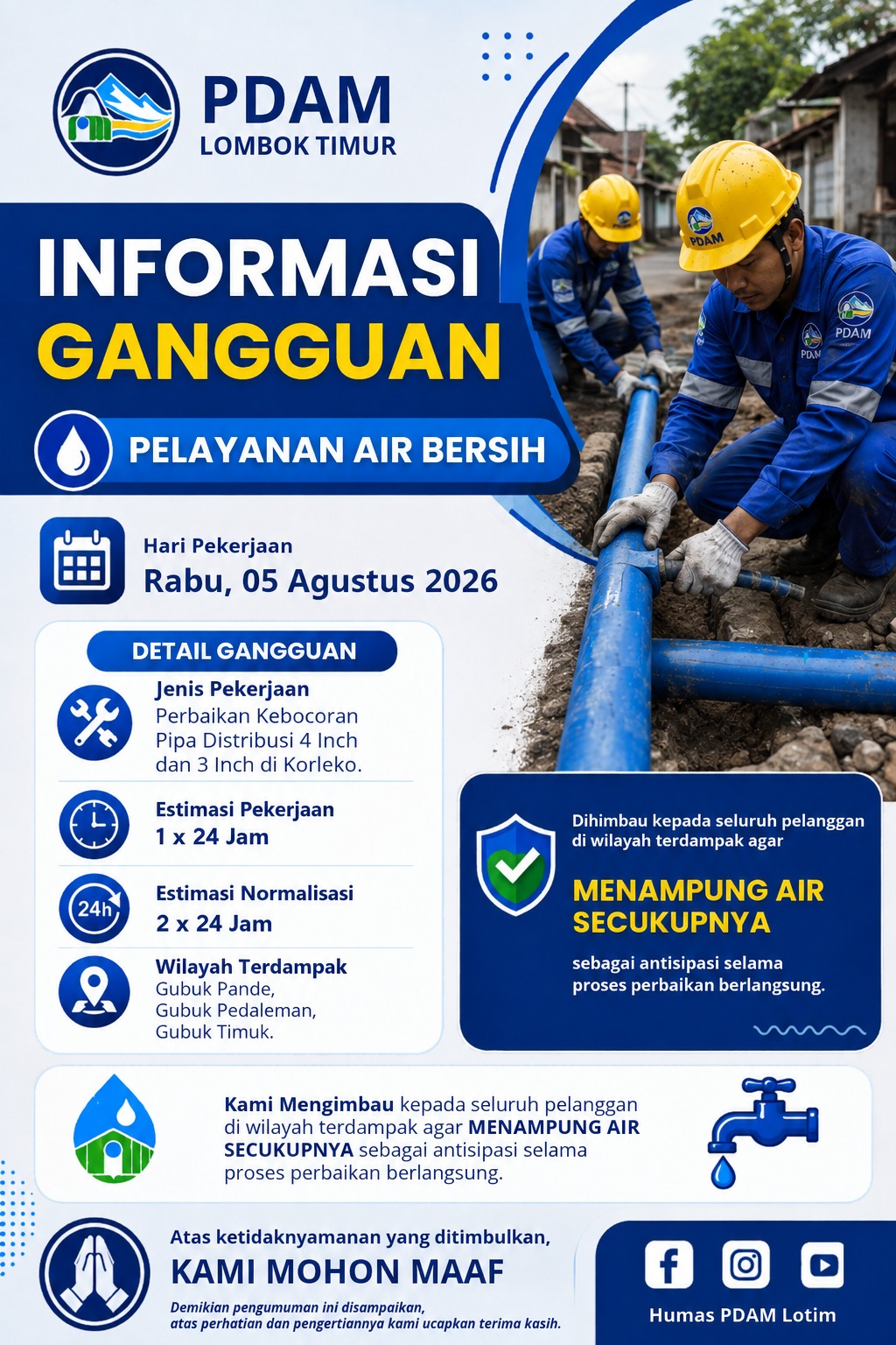 PERBAIKAN PIPA WILAYAH KORLEKO