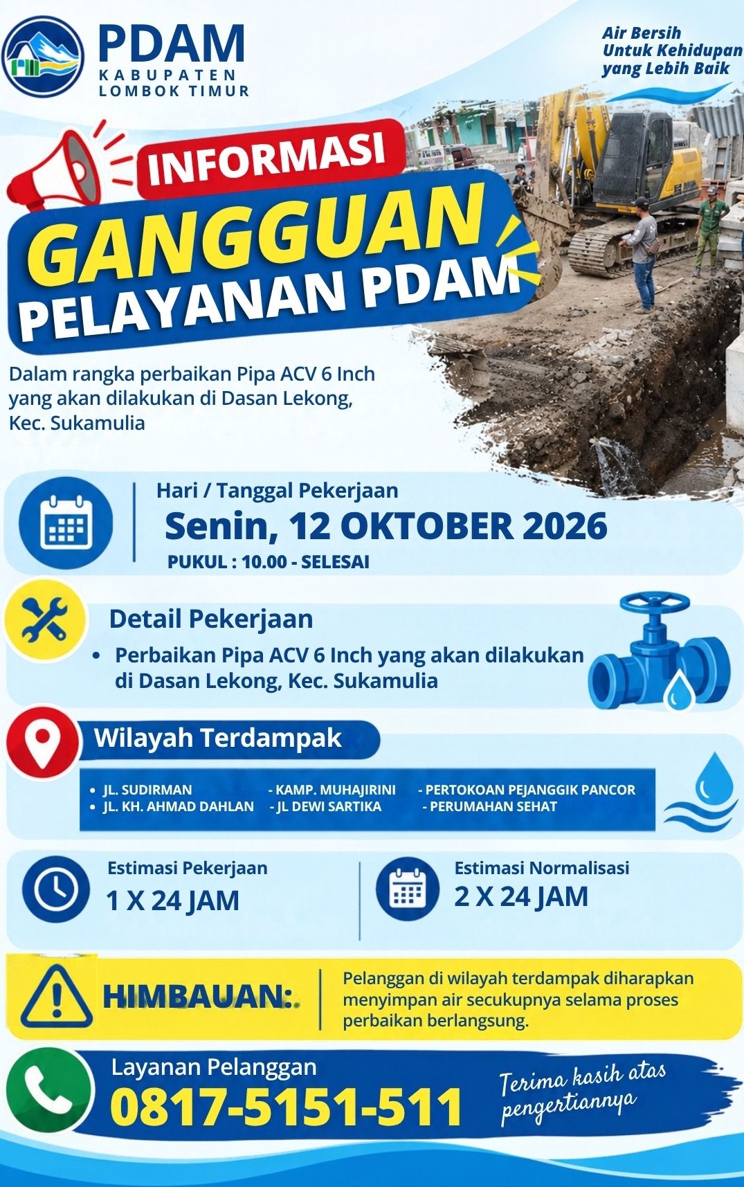 PERBAIKAN PIPA DISTRIBUSI ACV 6 INCH