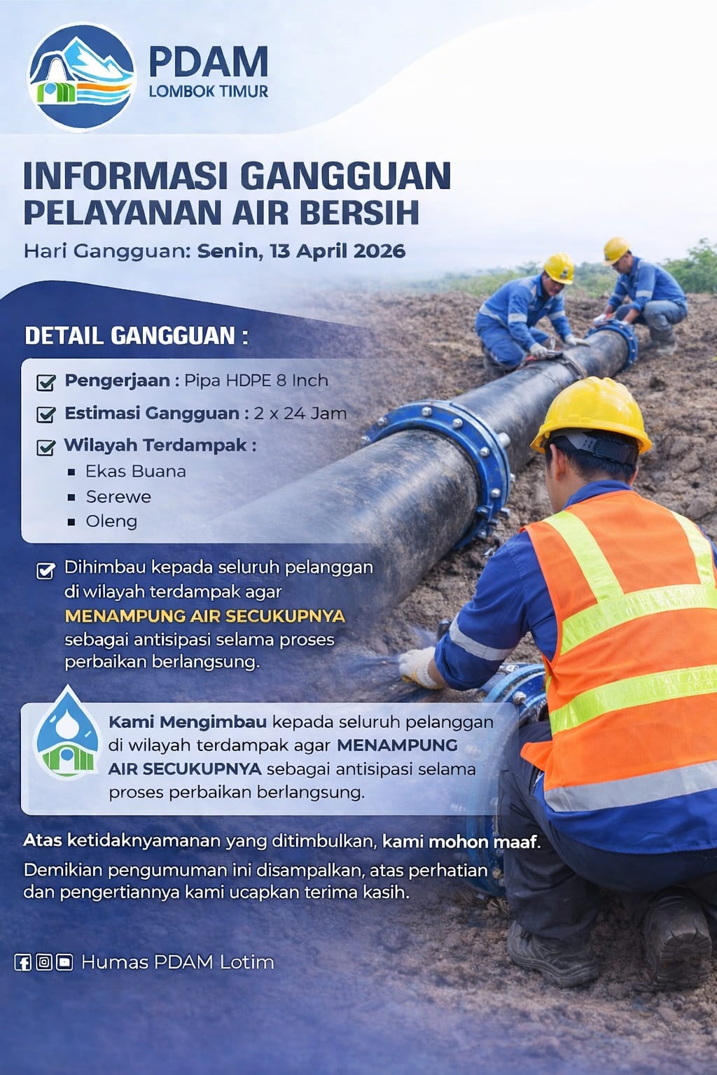 PERBAIKAN PIPA HDPE 8 INCH WILAYAH UNIT JEROWARU