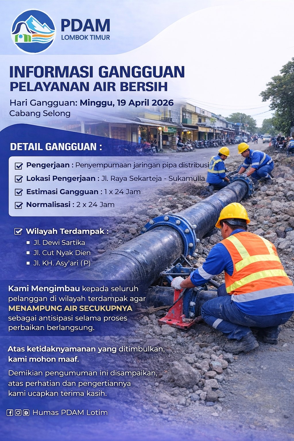 PENYEMPURNAAN PIPA DISTRIBUSI WILAYAH CABANG SELONG